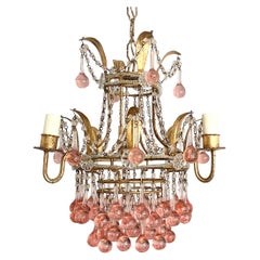 Petite Italian Crystal Beaded Chandelier with Pink Drops