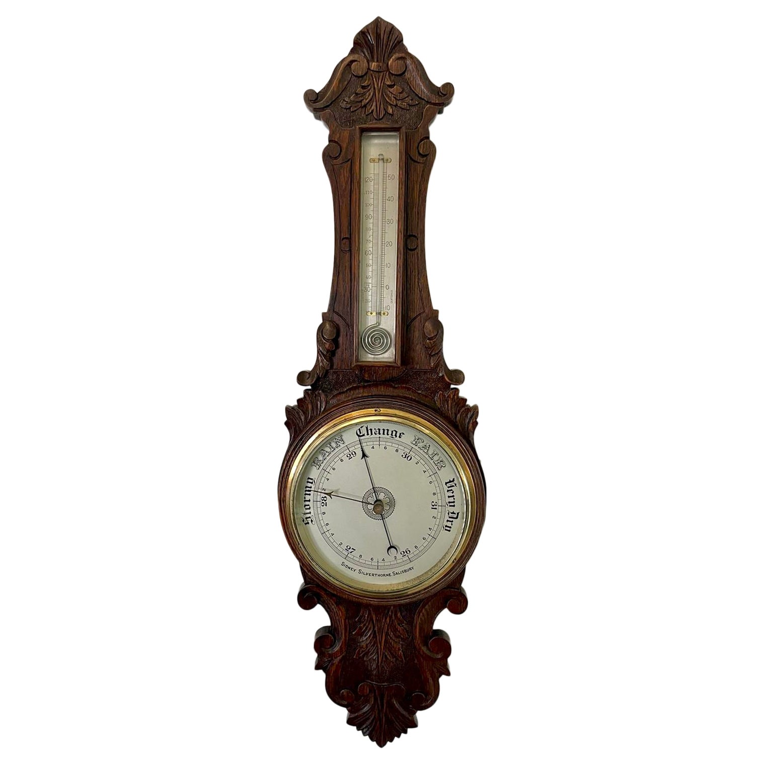 Edwardian Carved Circular Oak Barometer at 1stDibs