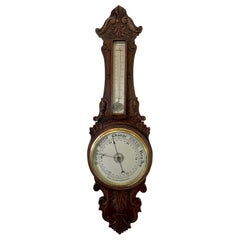 Antique Edwardian Quality Carved Oak Banjo Barometer