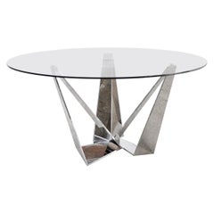 Italian Aluminium Geometric Mirrored Dining Table, Italy, 1980s