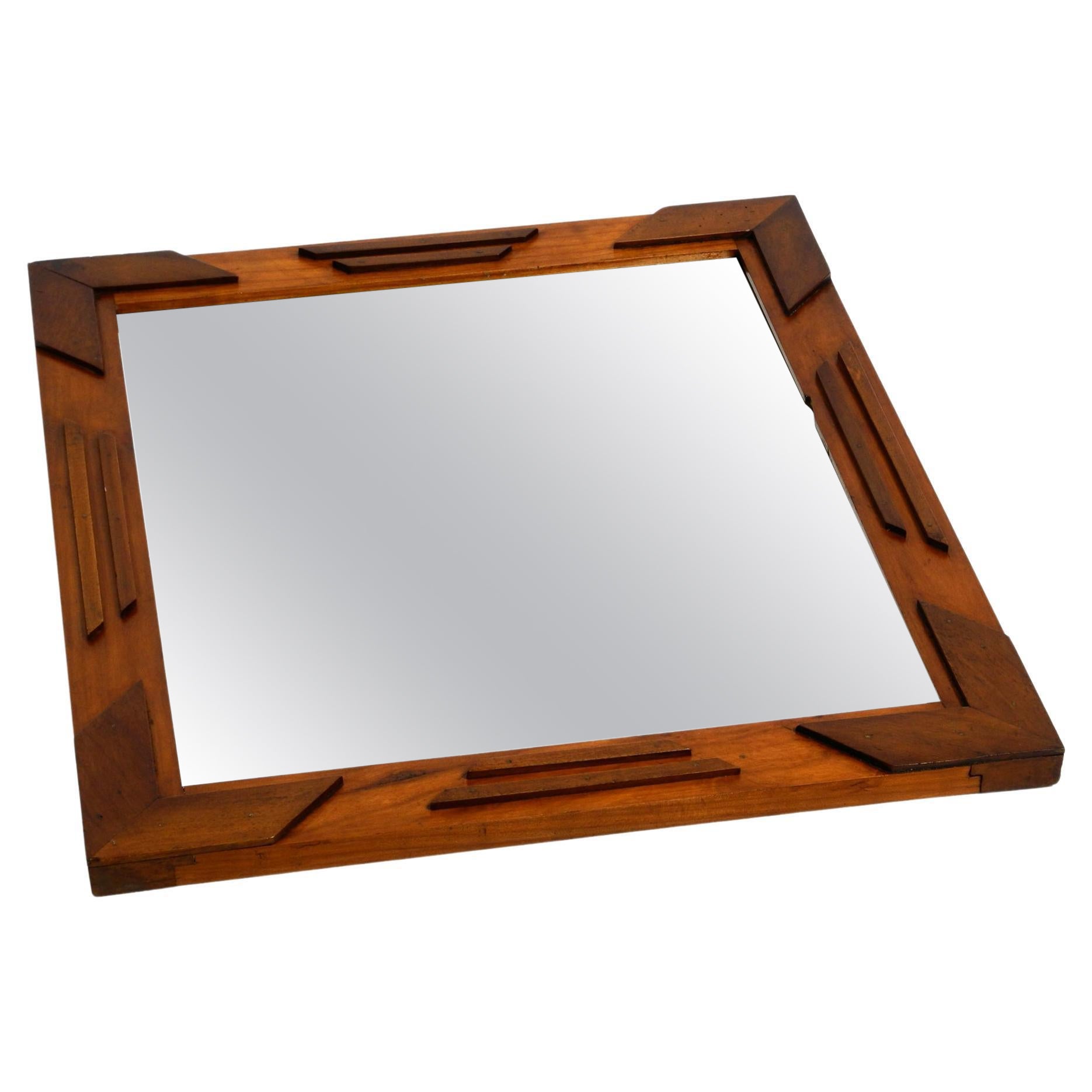 Beautiful, Unusual Italian Mid Century Wall Mirror Made of Walnut Wood