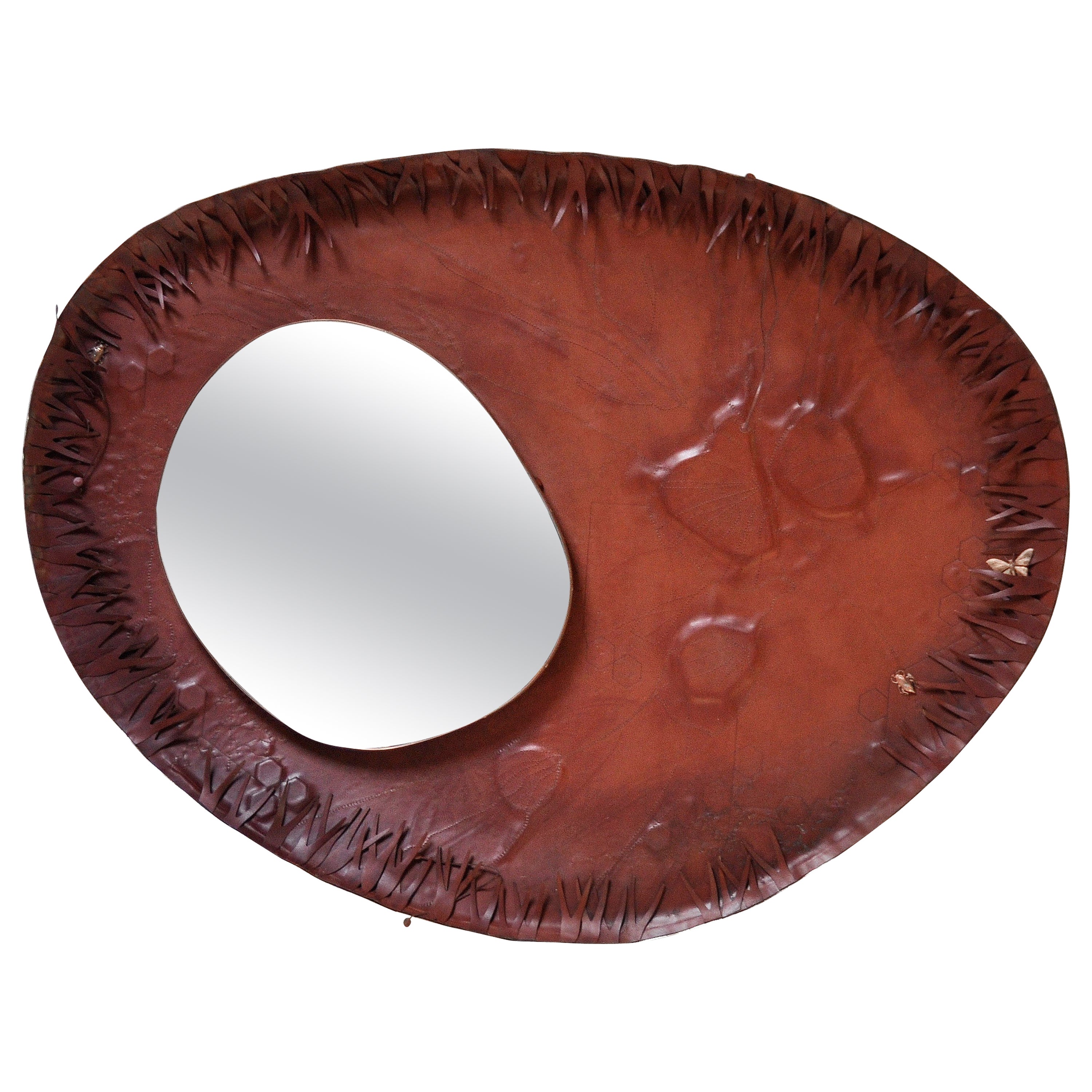 Sculptural Free Form Leather Mirror, France, 1990s