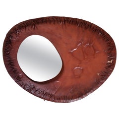 Retro Sculptural Free Form Leather Mirror, France, 1990s