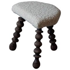 Tabouret moderne du milieu du siècle dernier, pieds bouclés, chêne et boucl, ébéniste danois, années 1950