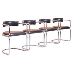Tubular Chrome Cantilever Chairs With Black Leather, Zougoise Victoria, 1970s
