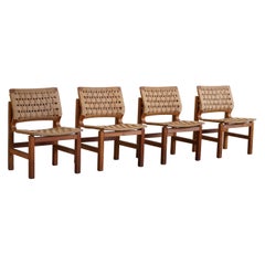 Set of 4 Dining Chairs in Pitch Pine & Papercord, Danish Modern by Vagn Fuglsang