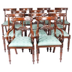 Vintage Set 12 Mahogany Regency Revival Bar Back Dining Chairs 20th C