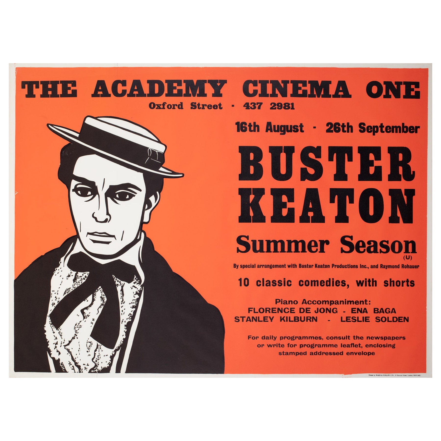 Buster Keaton Summer Season 1970s London UK Quad Film Movie Poster, Strausfeld For Sale