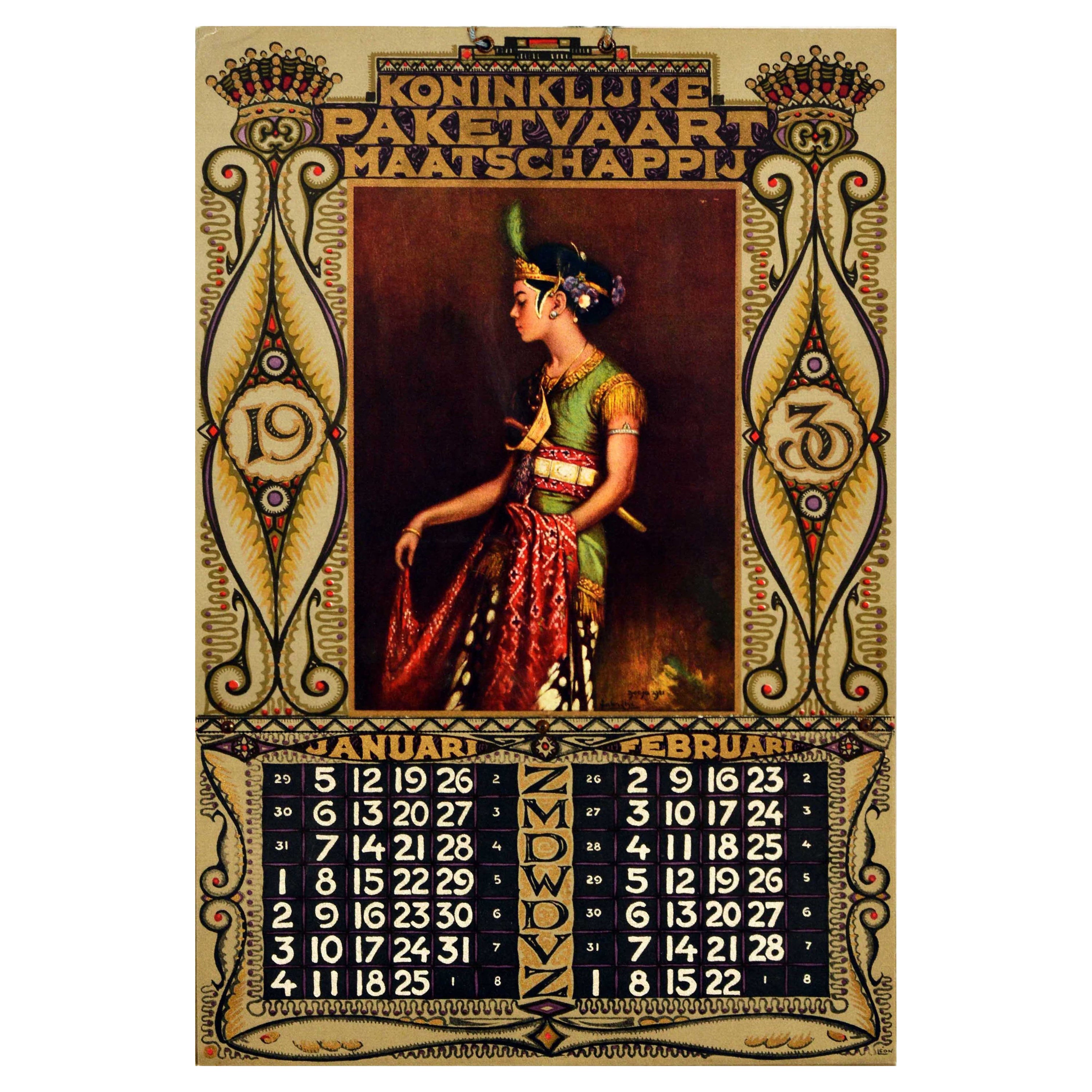 Original Vintage Advertising Poster Royal Packet Shipping Company Calendar Bali For Sale