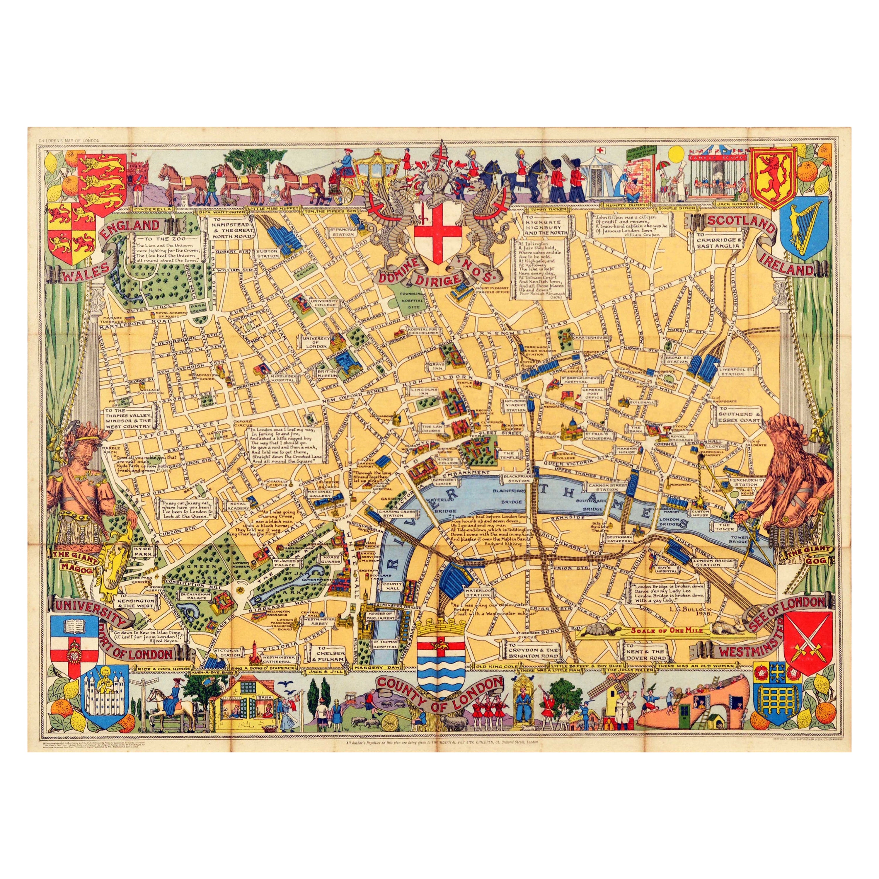 Affiche de voyage d'origine pour enfants d'une carte des fairytales de Londres