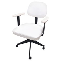 Vintage White Fabric Desk Chair with Black Metal Frame Ascribable to Velca