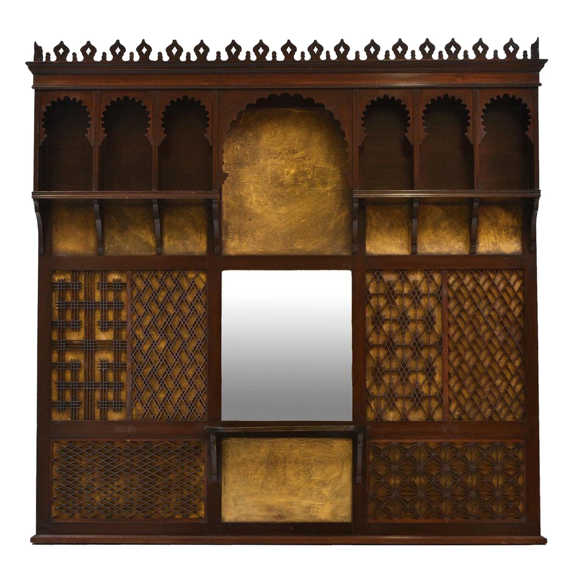 Antique Aesthetic Movement Large Decorative Wall Mantle Moorish Mirror