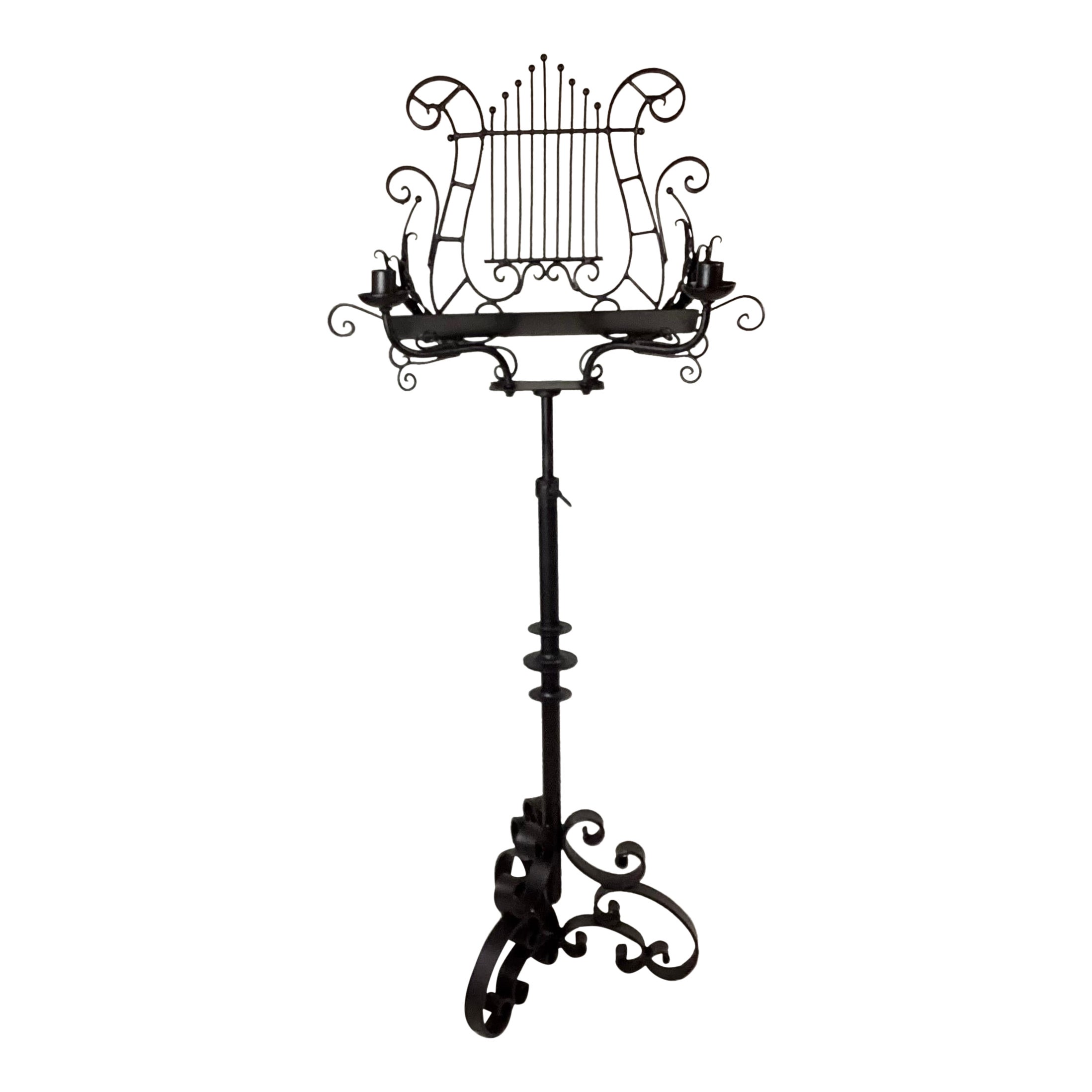 Late 1800's Iron Adjustable Music Stand with Candle Holders For Sale