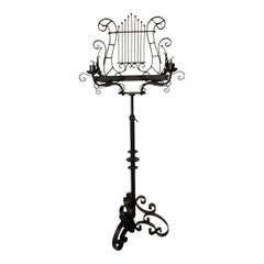 Late 1800's Iron Adjustable Music Stand with Candle Holders