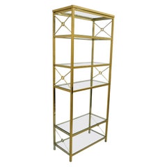 Vintage Brass Metal Gold X-Form Hollywood Regency Modern Curio Shelf Bookcase