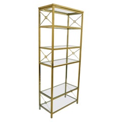 Retro Brass Metal Gold X-Form Hollywood Regency Modern Curio Shelf Bookcase