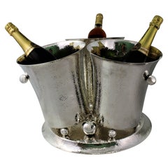 20th Century Hammered Silver Triple Wine Cooler Italy 1930s