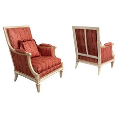 Vintage Pair of Louis XVI Style Painted Bergère Arm/Lounge Chairs, Traditional, France