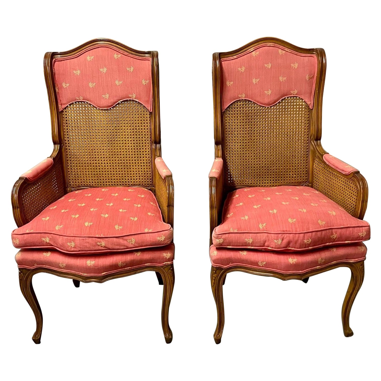 Pair of French Louis XV Style Cane Occasional/Armchairs, Wingbacks, France
