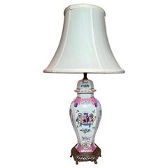 Lampe française ancienne en porcelaine de Samson « Chinoiserie », vers 1900