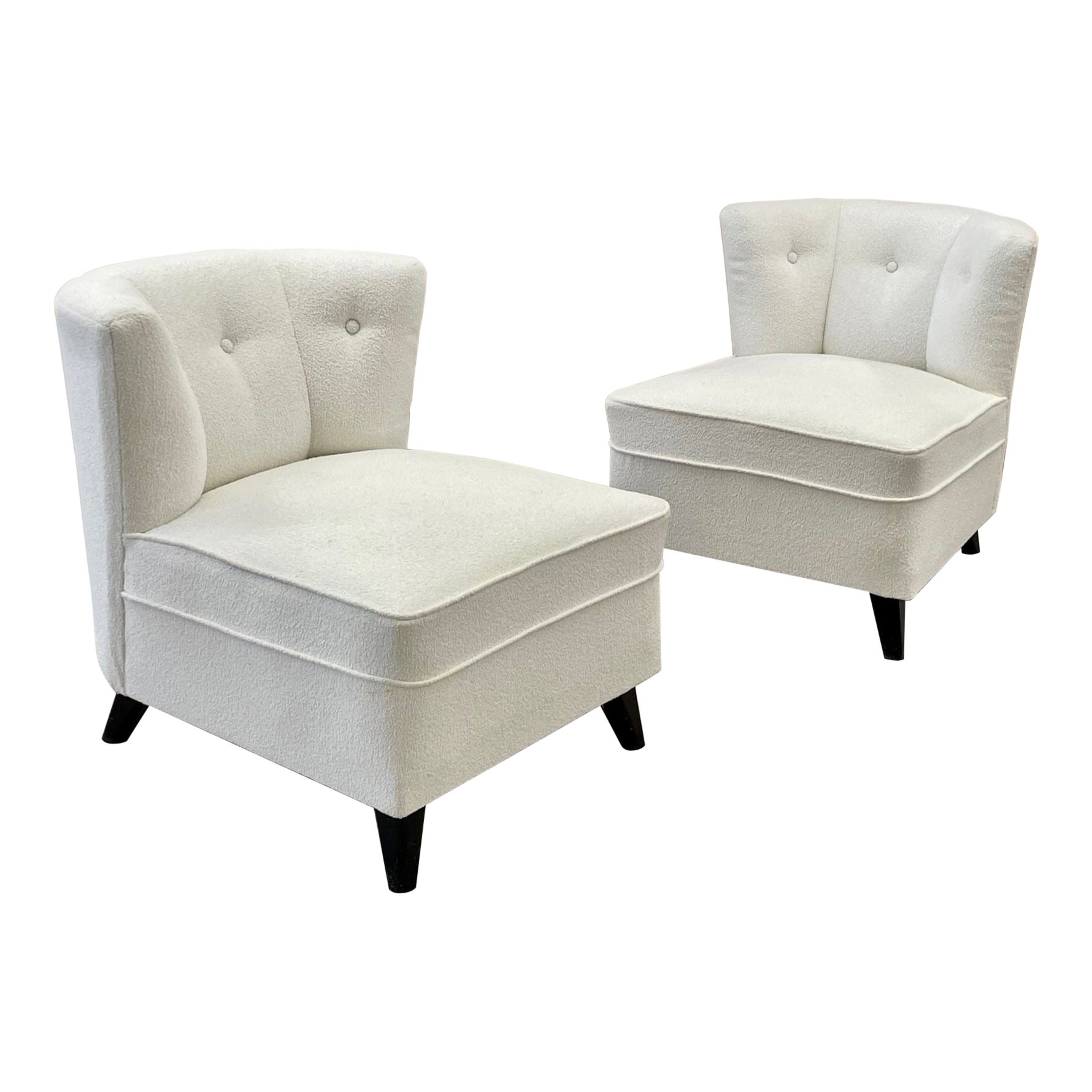 Pair Mid-Century Modern Slipper/Lounge Chairs, American, Bouclé, Pair Low Profie