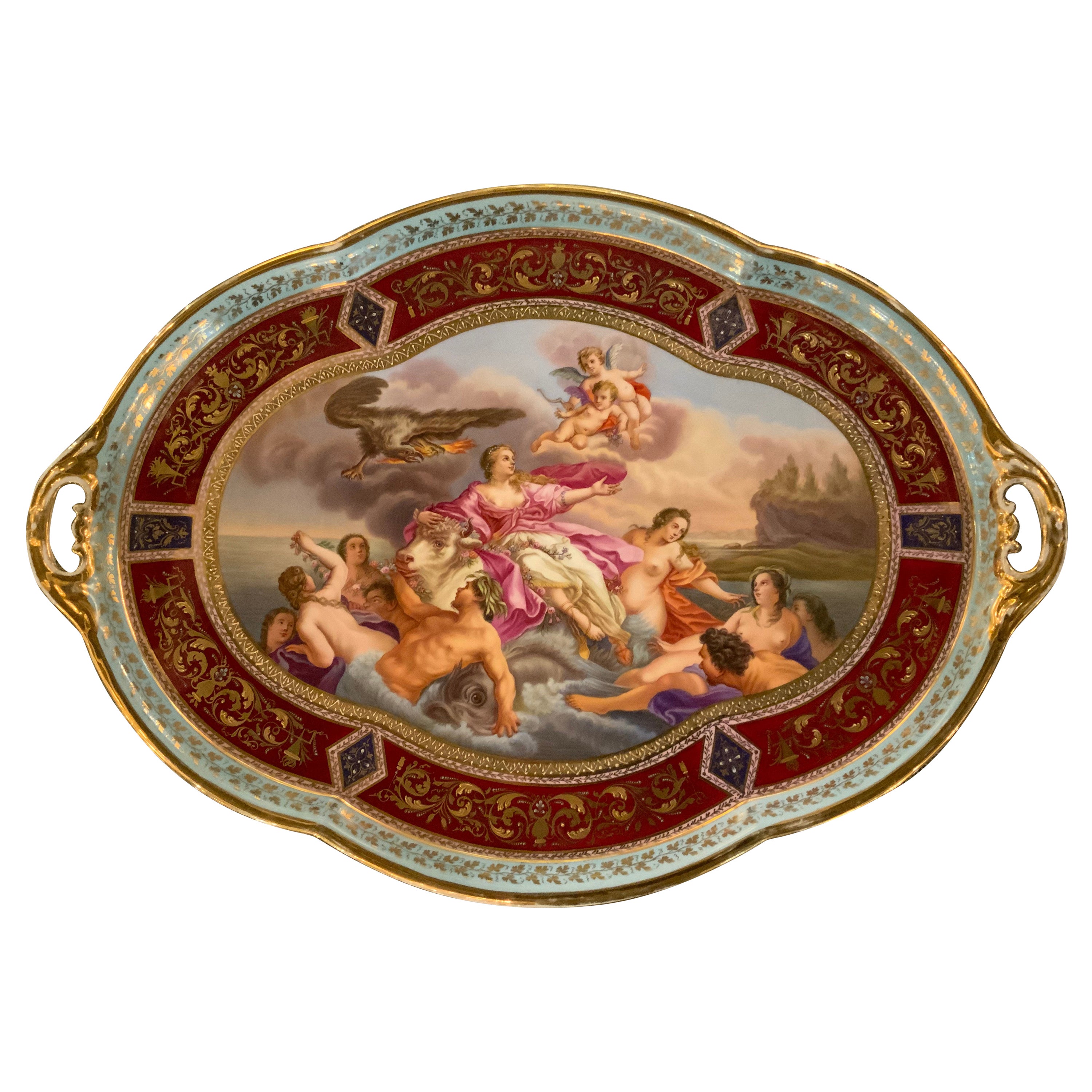 Royal Vienna with Bee Hive Mark Large Oval Charger, 19;Th C. Classical Scene For Sale