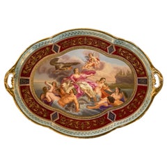 Plateau en porcelaine Royal Vienna Porcelain avec Marque de moisson d'abeille - Grand chargeur ovale, 19ème siècle