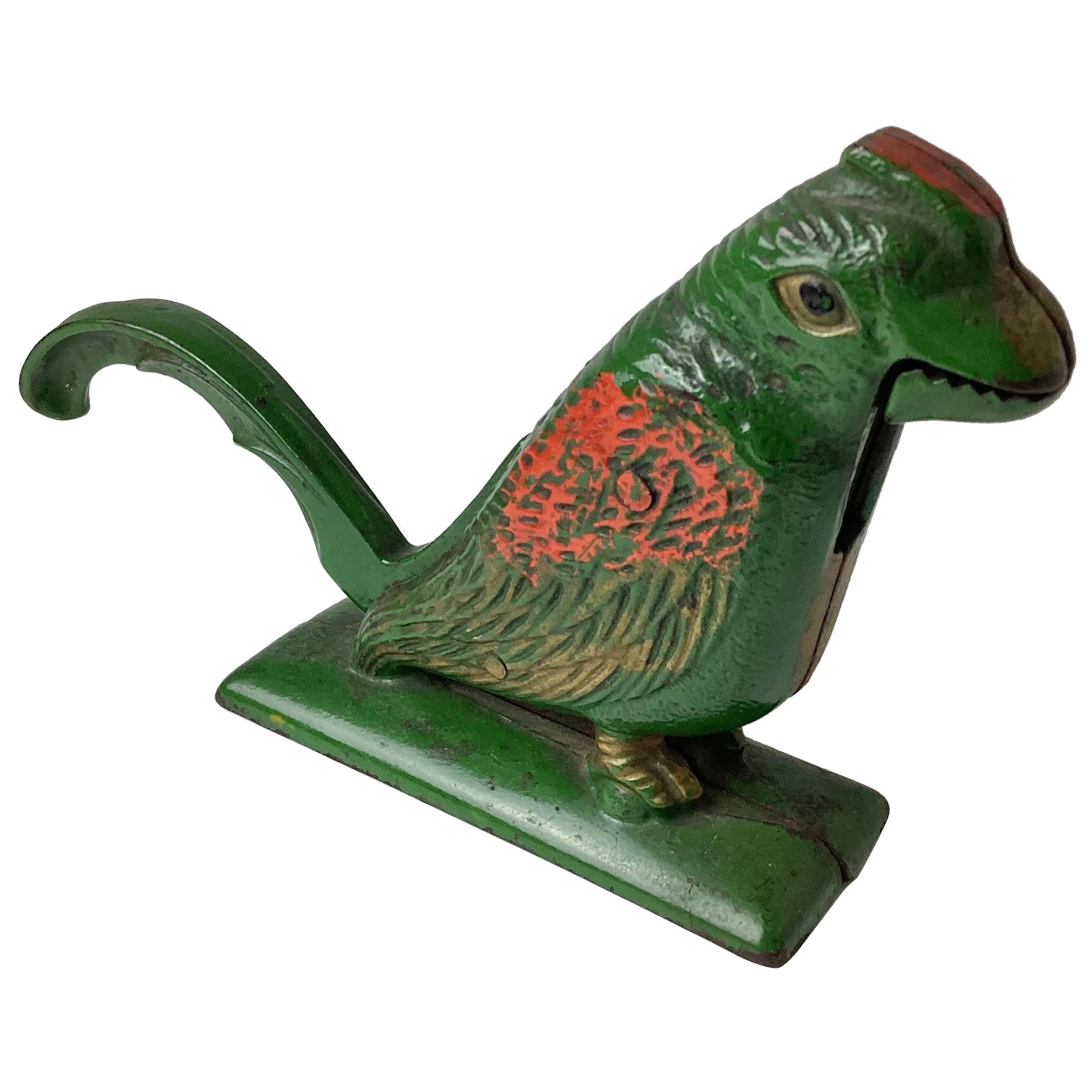 Early Cast Iron Bird Nut Cracker in Original Paint For Sale