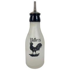 Antique Art Deco Bitters Bottle with Pour Stopper and Black Enamel Rooster & "Bitters"