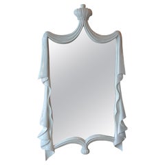 Vintage Swag Draped Wall Mirror Lacquered White Dorothy Draper Style