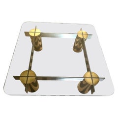  1970s Modern Coffee Table in Brass, Stainless Steel and Glass