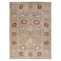 Alfombra de lana gris, moderna y floral, hecha a mano por Sultanabad Rugs