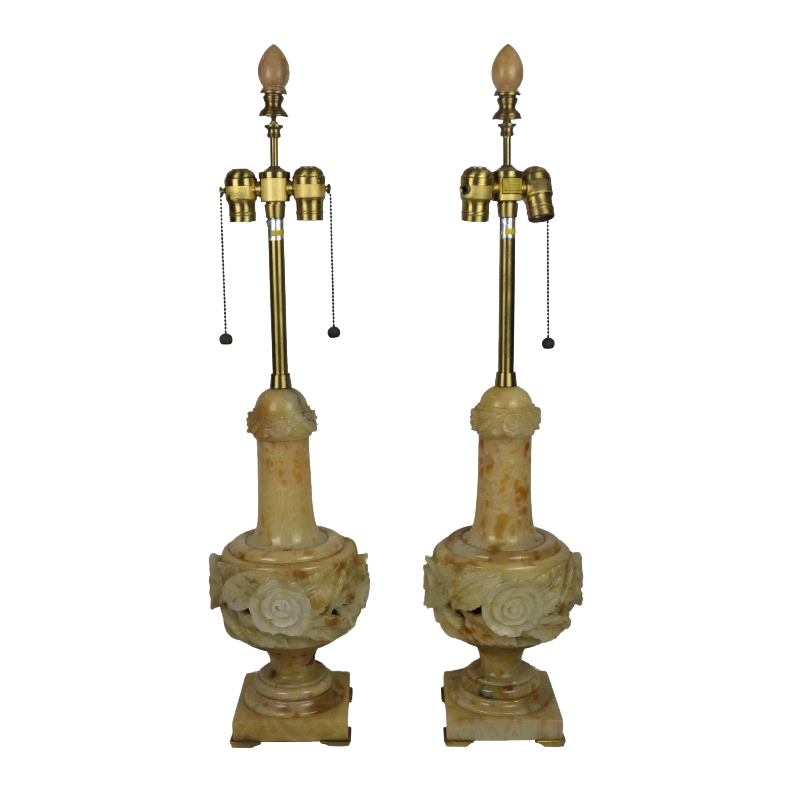 Vintage Large Size Alabaster Table Lamps by Marbro