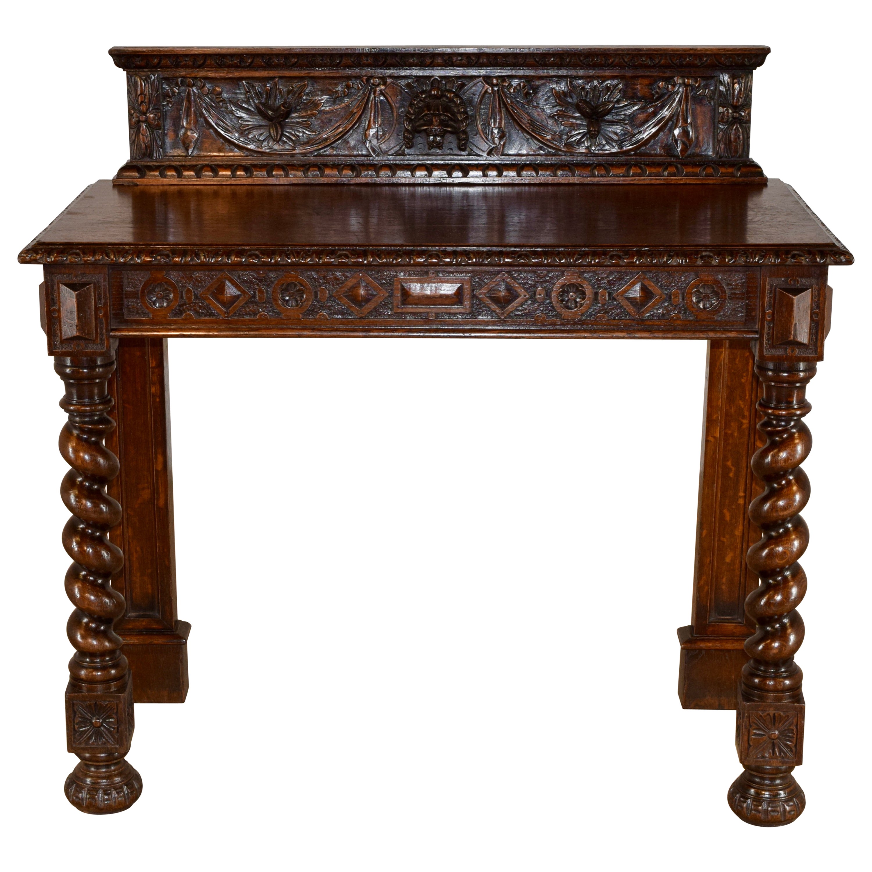 Table console anglaise en chêne sculpté du 19ème siècle