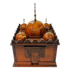 Antique Mosque Form Cellaret Wine Box in Fruitwood and Brass