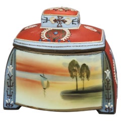 Antique Egyptian Revival Japanese Nippon Porcelain Humidor with Moriage, c1920