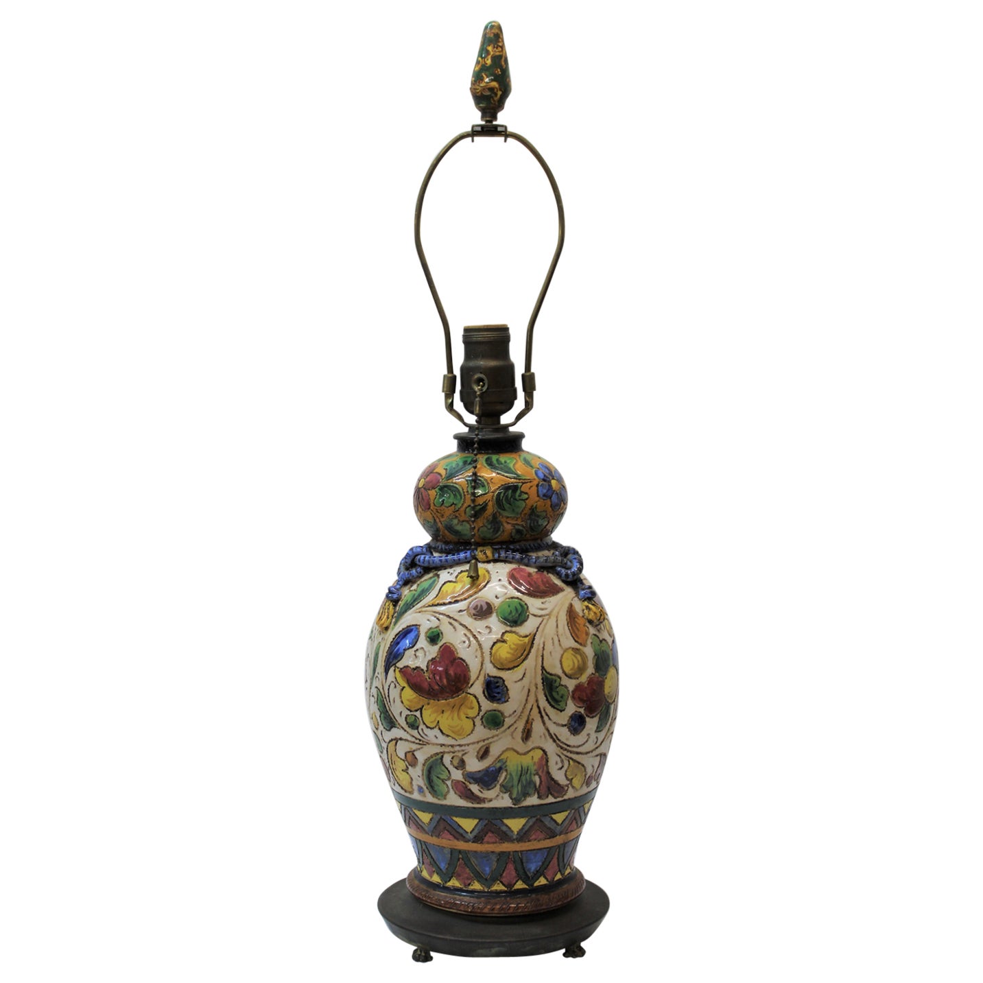 Italian Majolica Ceramic Table Lamp For Sale