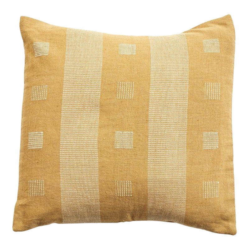 Chokor Nira Ochre Organic Cotton Handloom Pillow in  Geometric Patterns For Sale