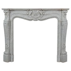 Antique Louis XV Fireplace Mantel in Carrara White Marble