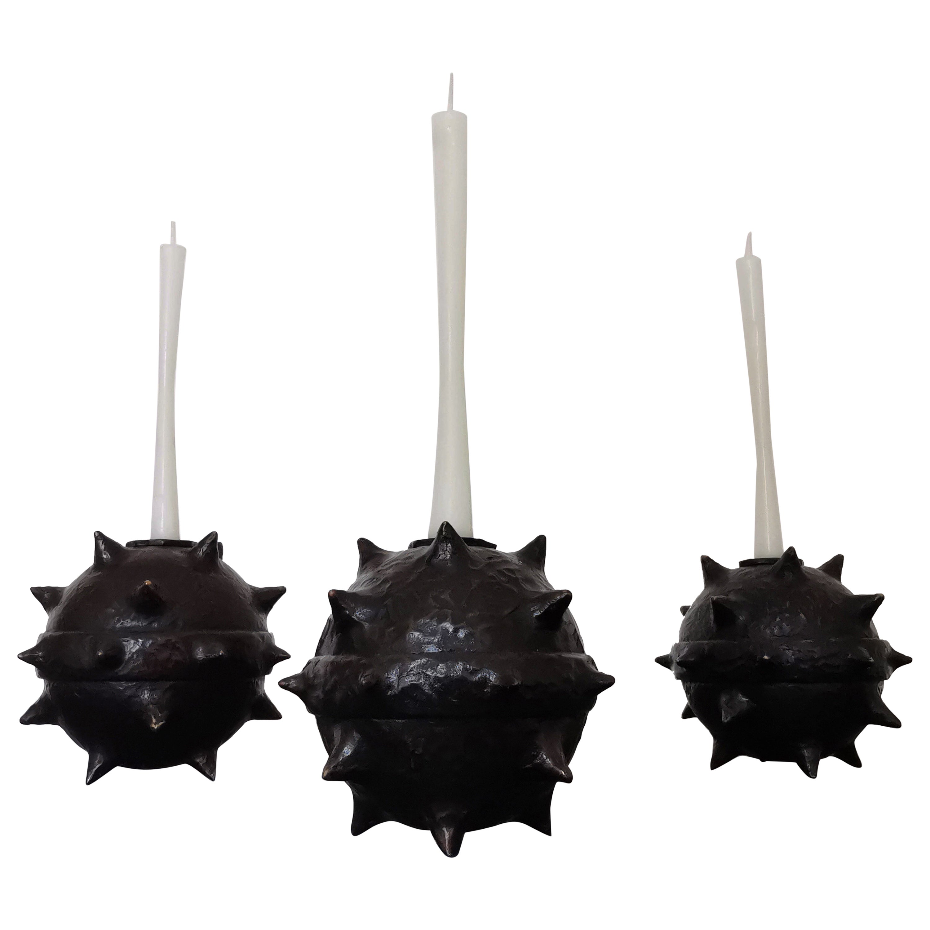 Set of 3 Bronze Candle Holders "ROMA" Collection (BR) Sphaerae Limited Edition For Sale