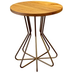 Table d'appoint Fleur en métal neuf avec plateau en bois, intérieure et extérieure