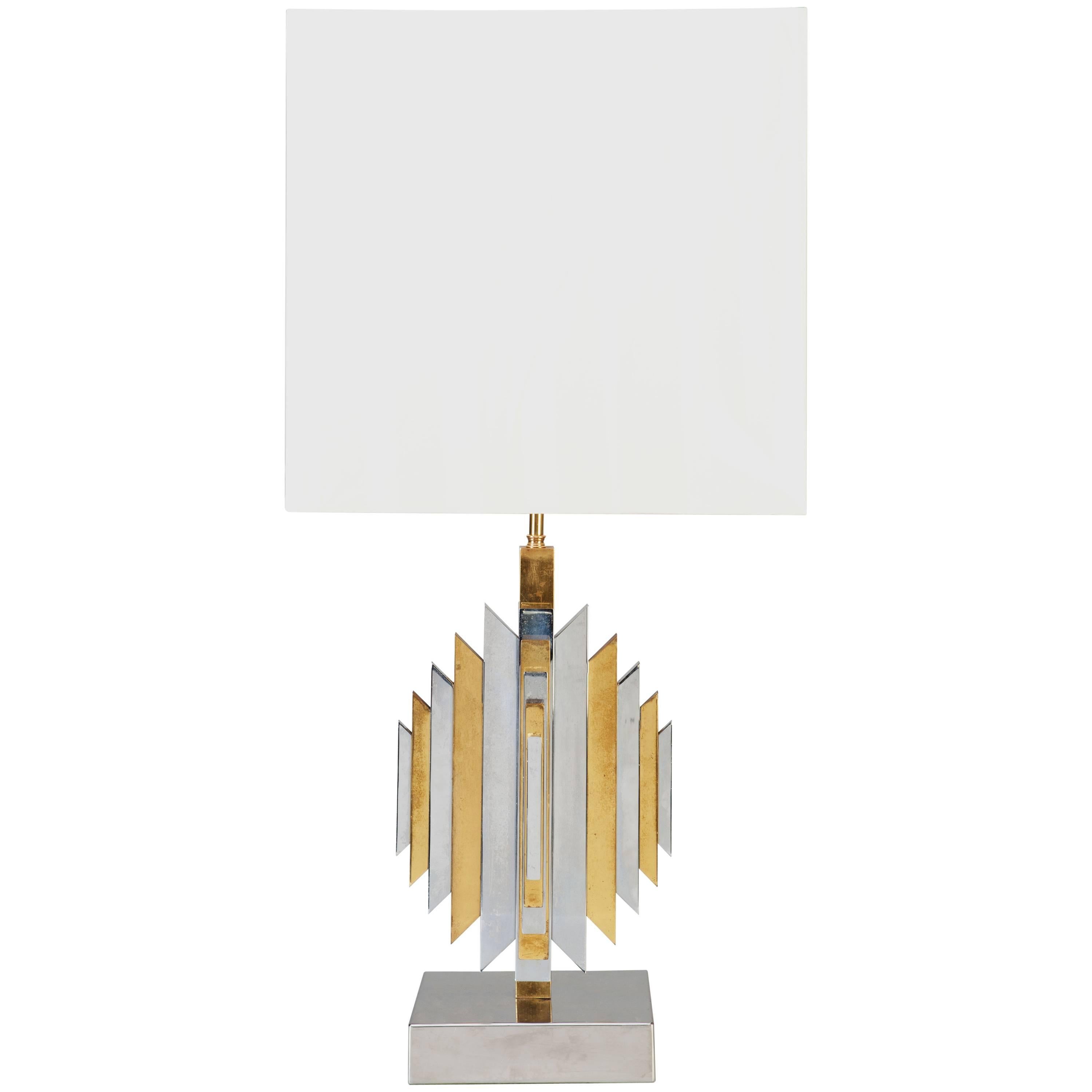 Brass and Chrome Romeo Rega Style Table Lamp For Sale