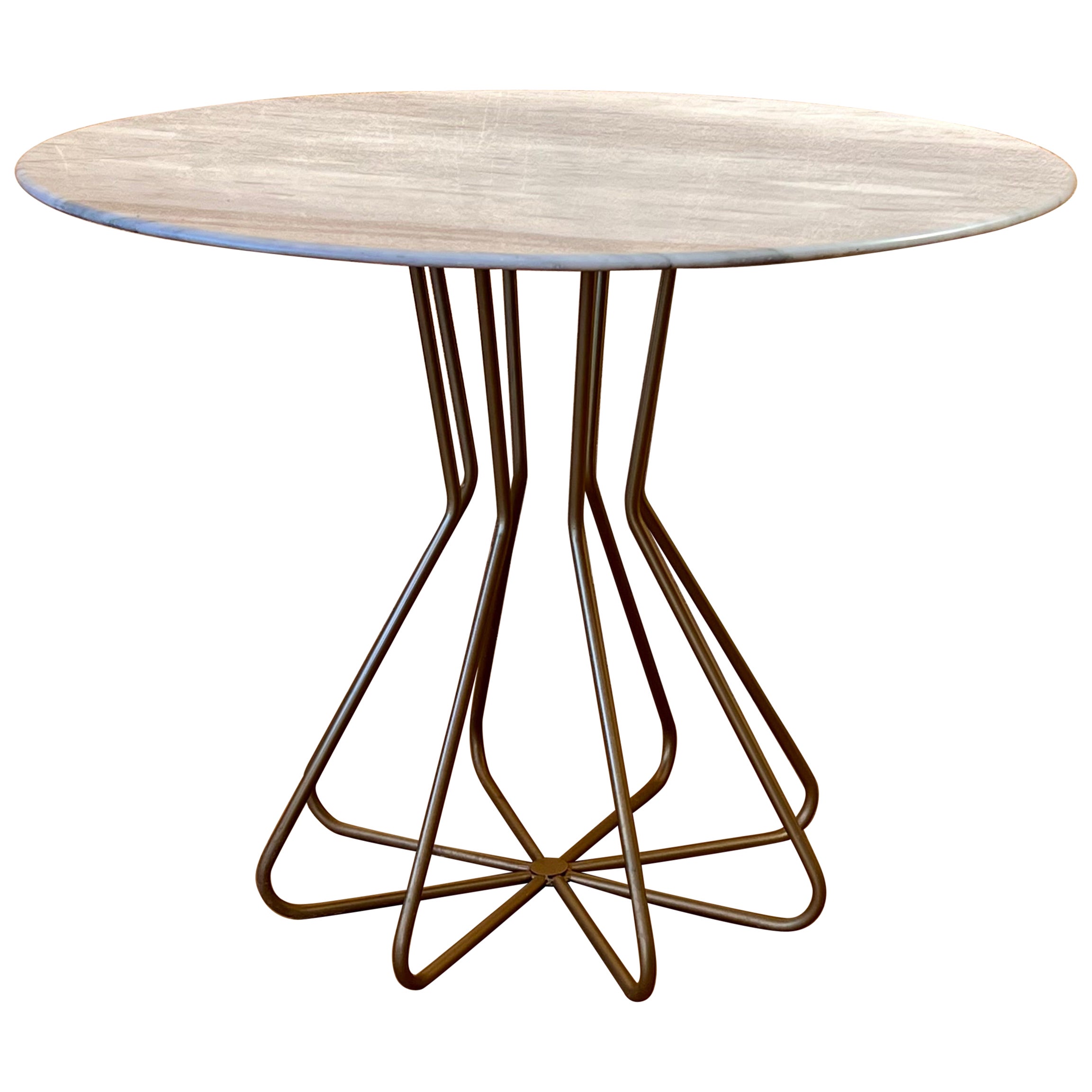 New Metal Fleur Side Table with White Marble Top, Indoor and Outdoor For Sale
