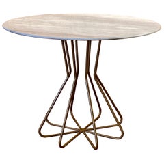 New Metal Fleur Side Table with White Marble Top, Indoor and Outdoor