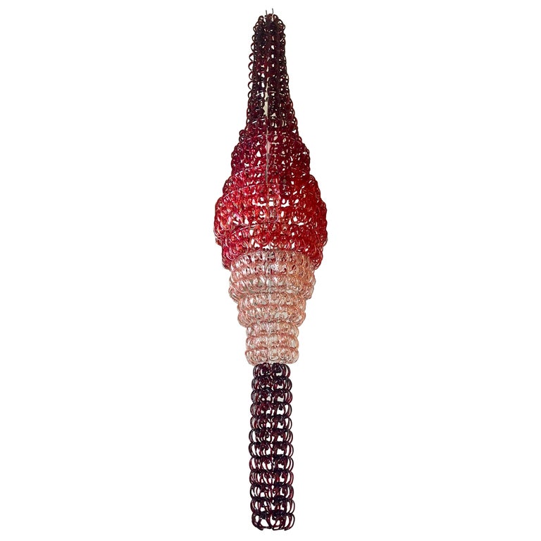 Vistosi "Giogali" Cascade Chandelier in Gradient Red Glass by Angelo Mangiarotti For Sale