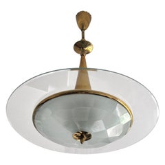 Vintage Italian Brass & Crystal Glass Ceiling Lamp from Fontana Arte, 1950s