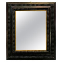 Italian Antique Rectangular Black Wood Guillochè Wall Mirror, Early 1800