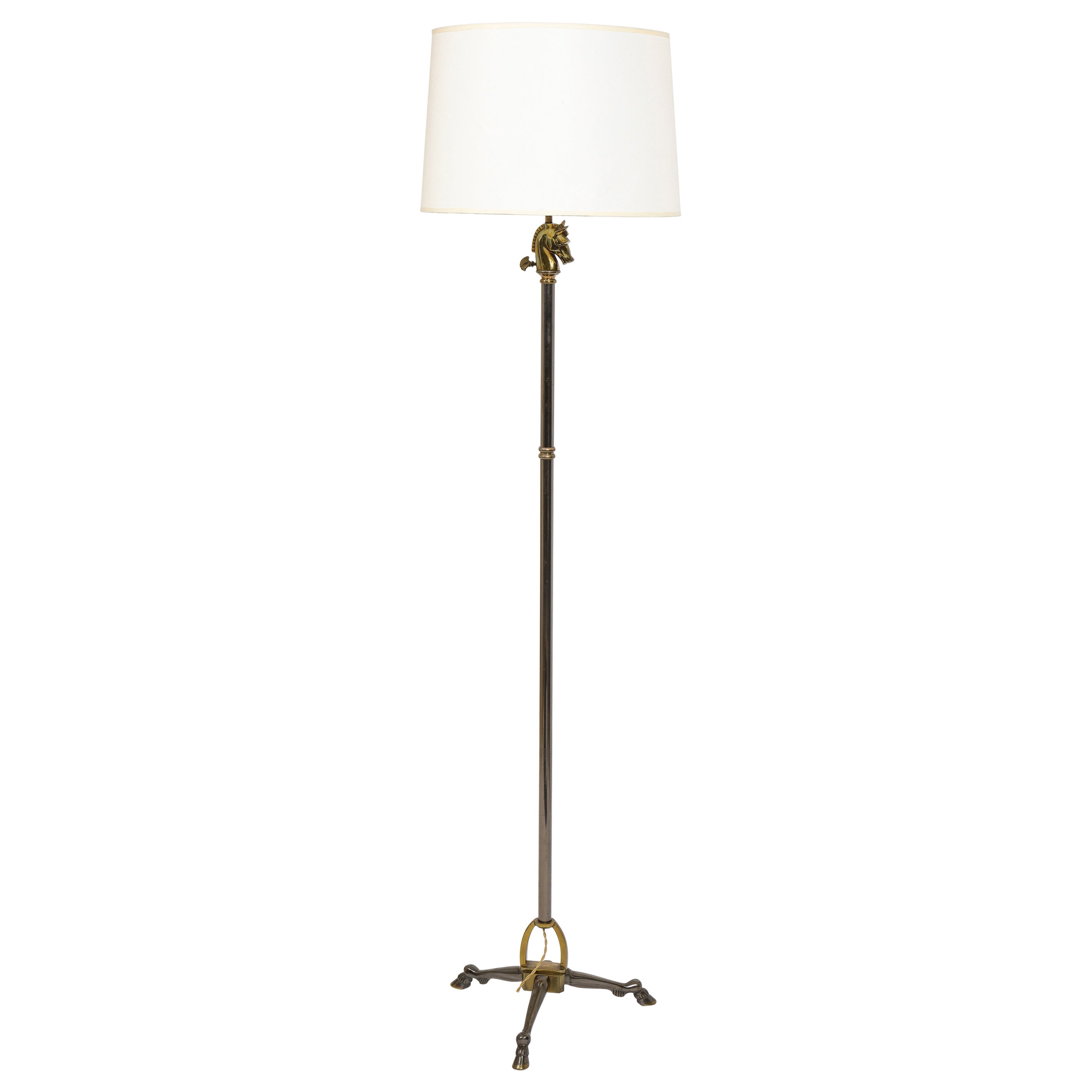 Gunmetal Finish and Bronze Horsehead and Feet Tripod Floor Lamp by Maison Jansen For Sale