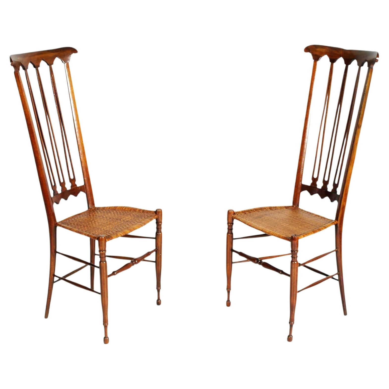 Iconic Mid-centuryp pair High Back Chairs by SAC, Giò Ponti style, All originals For Sale