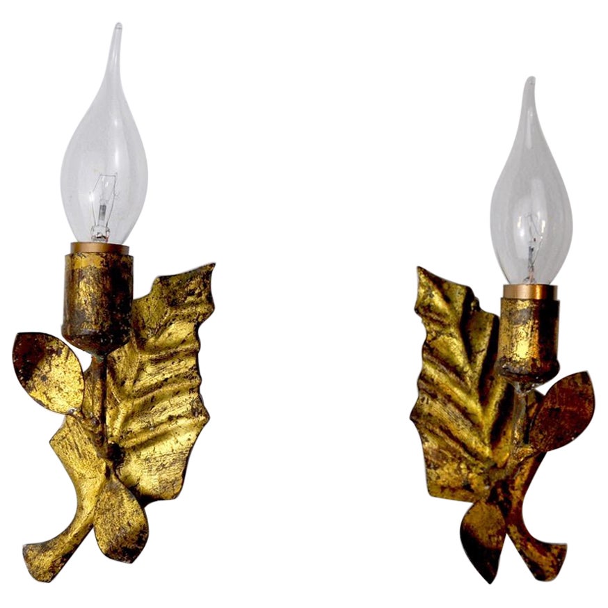 Pair of Midcentury Wall Lamps "Leaves", Italy, 1950 For Sale
